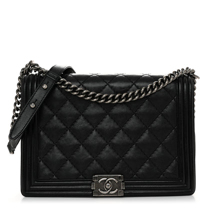 Chanel Calfskin Quilted Double Stitch New Medium Boy Flap Black 1 of 11