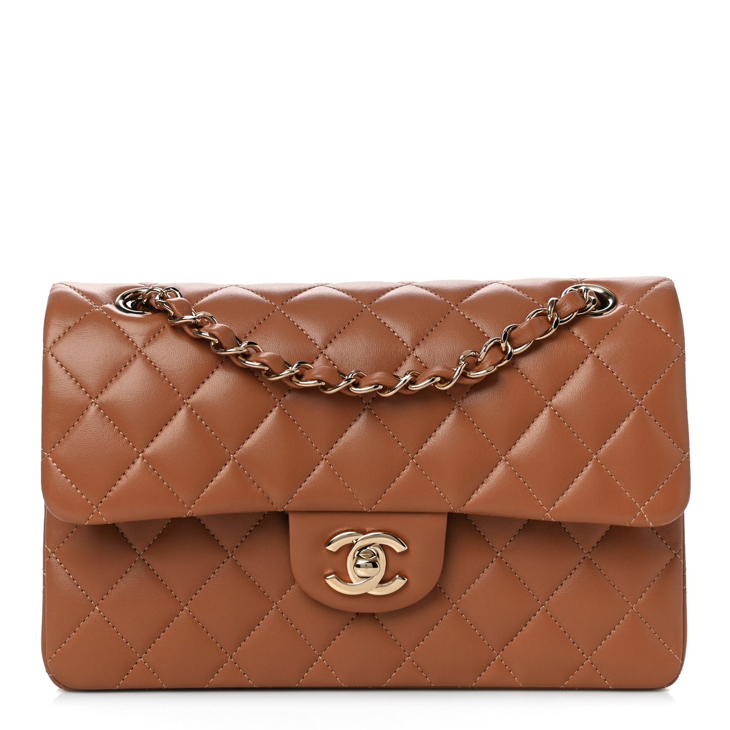 Lambskin Quilted Small Double Flap Brown