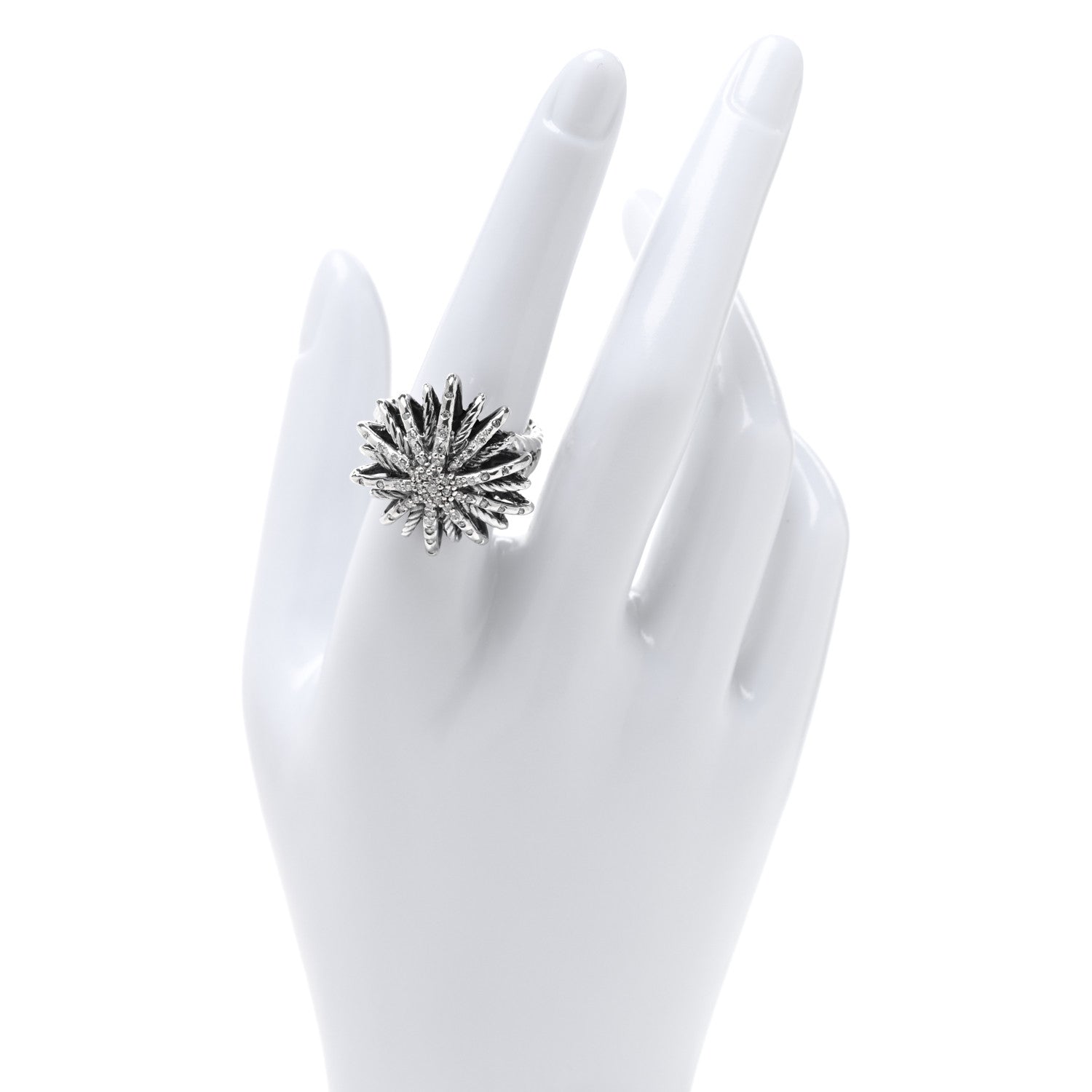 David Yurman Sterling Silver Diamond 25mm Starburst Ring 57 8 2 of 4