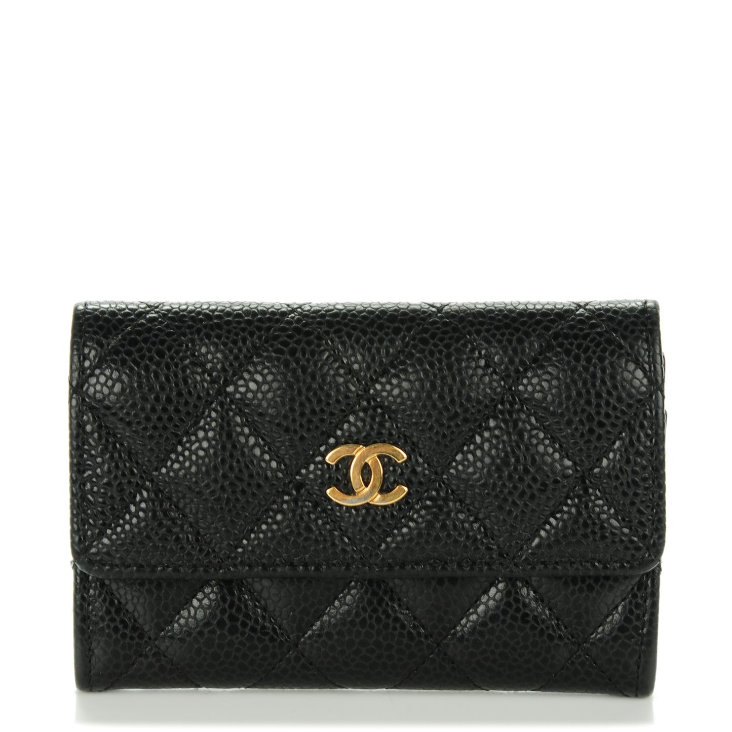 Caviar Quilted Flap Card Holder Black