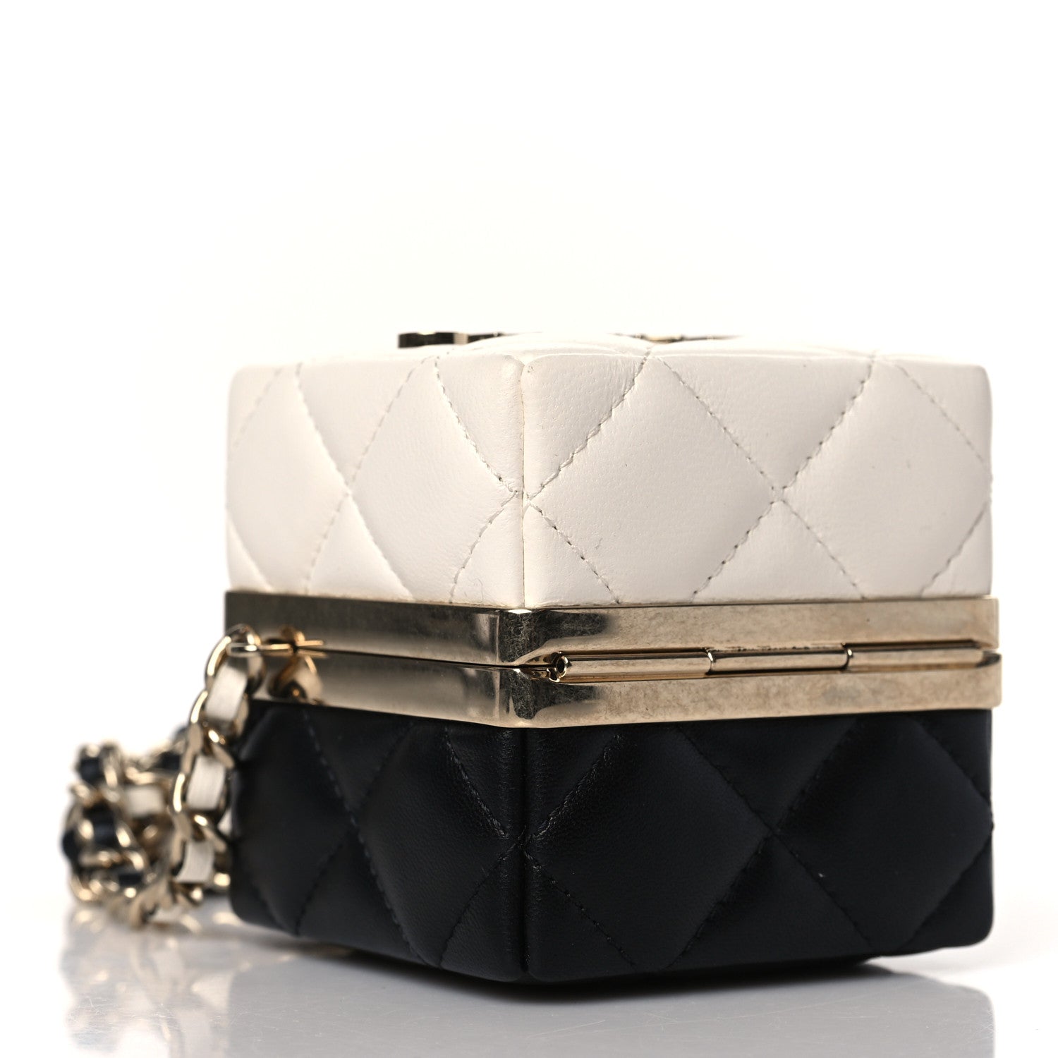 Chanel Lambskin Quilted Clutch With Chain Black White 4 of 10