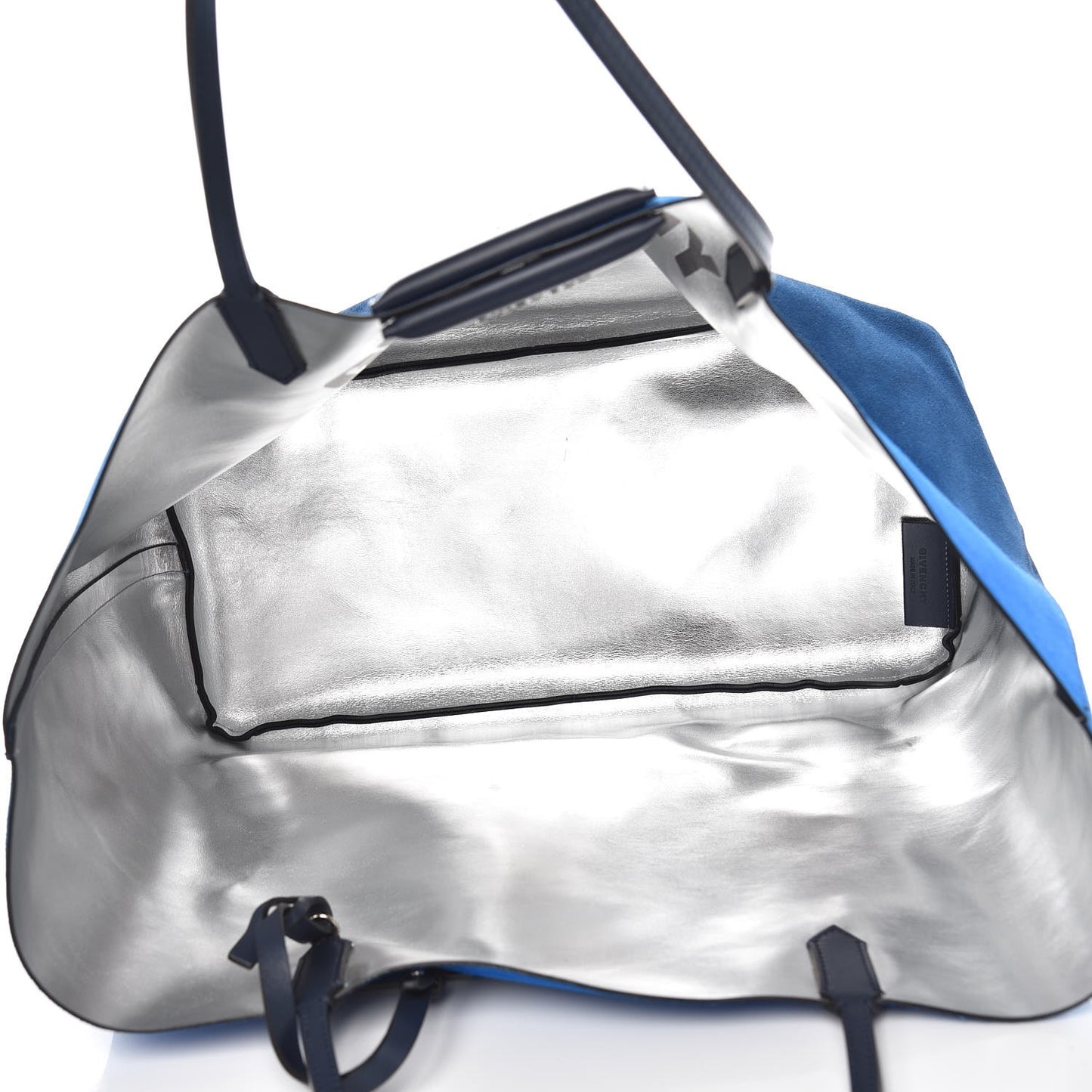 Metallic Calfskin Suede Ombre Large Reversible Antigona Tote Blue Silver