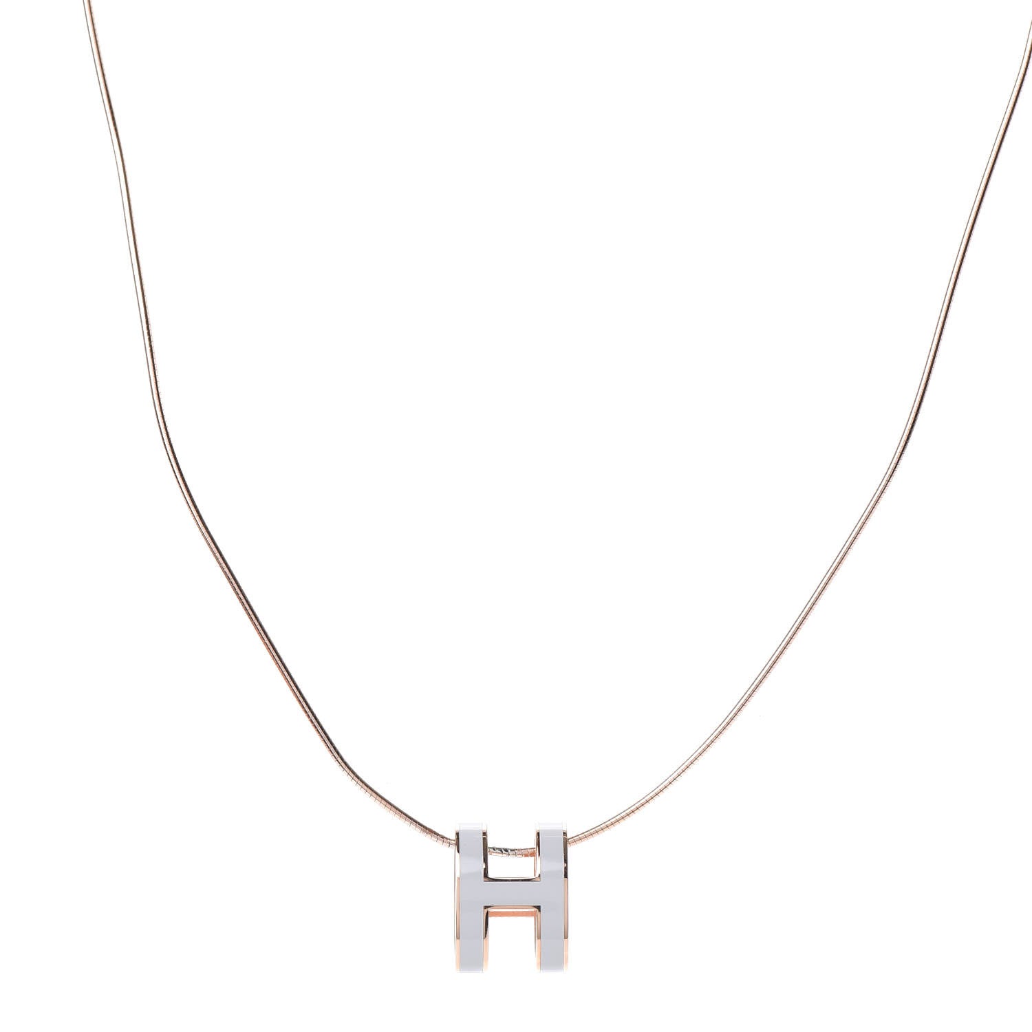Hermes Lacquered Rose Gold Pop H Pendant Necklace White 1 of 5