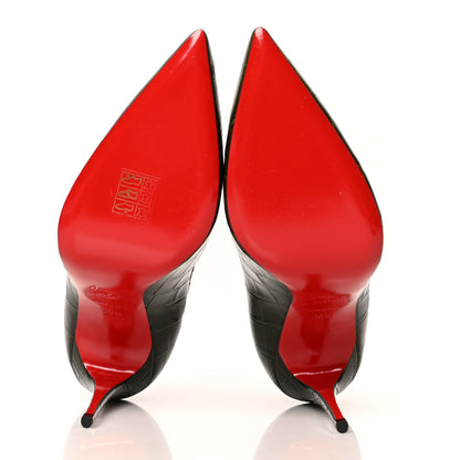 Christian Louboutin Calfskin Crocodile Embossed Kate 100 Pumps 36.5 Forest Night 5 of 7