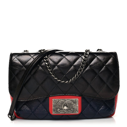 Chanel Shiny Goatskin Quilted Tri-Color Flap Black Red Navy 1 of 10