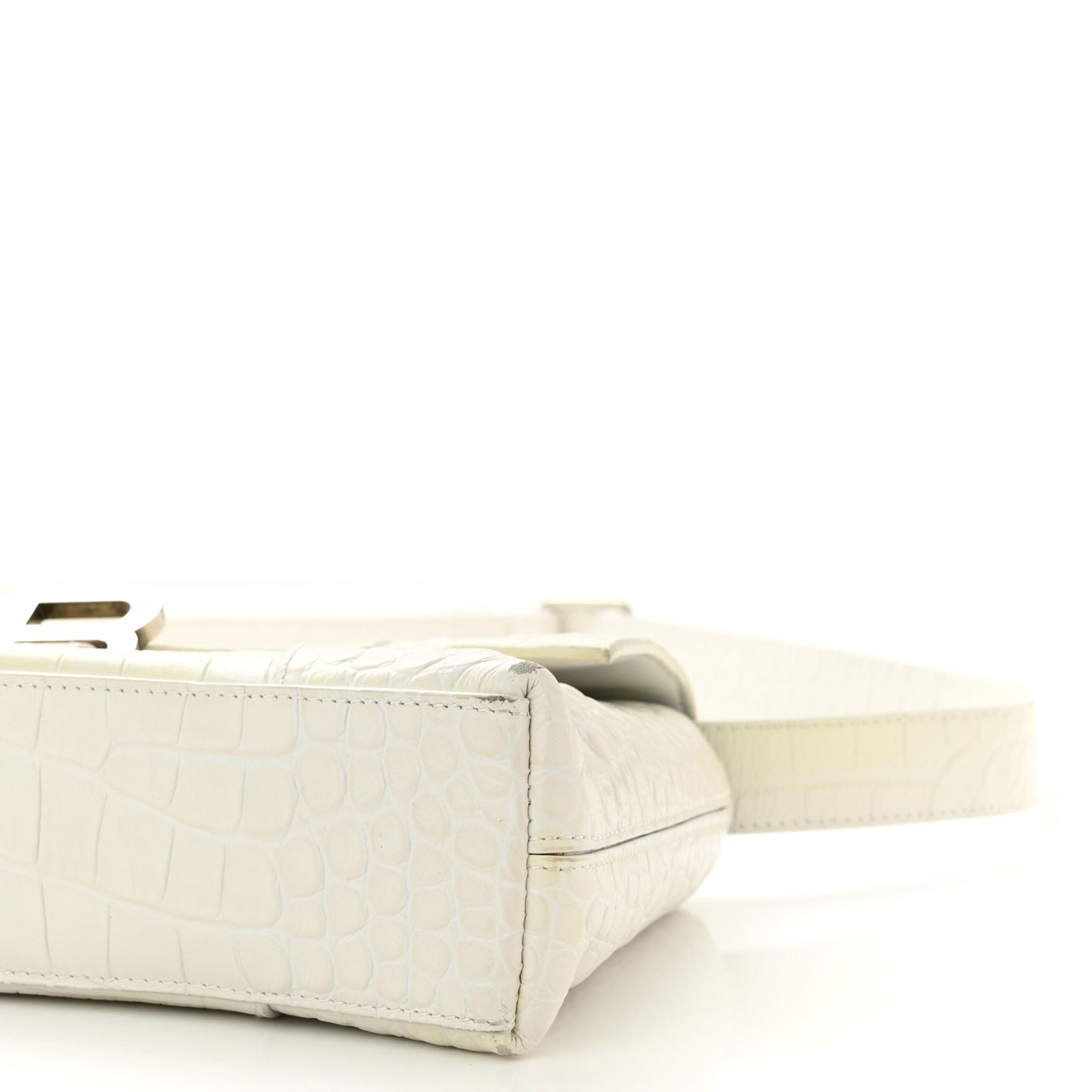 Extra Supple Calfskin Crocodile Embossed XS Downtown Shoulder Bag White