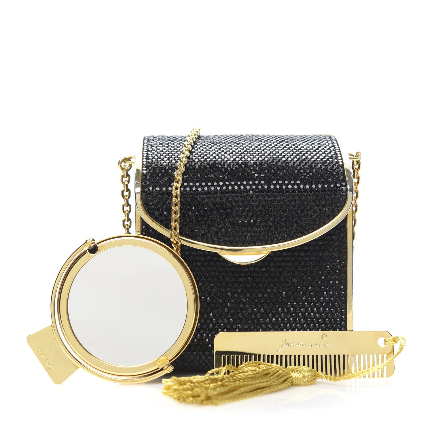 Judith Leiber Swarovski Crystal Minaudiere Clutch Black Gold 10 of 10