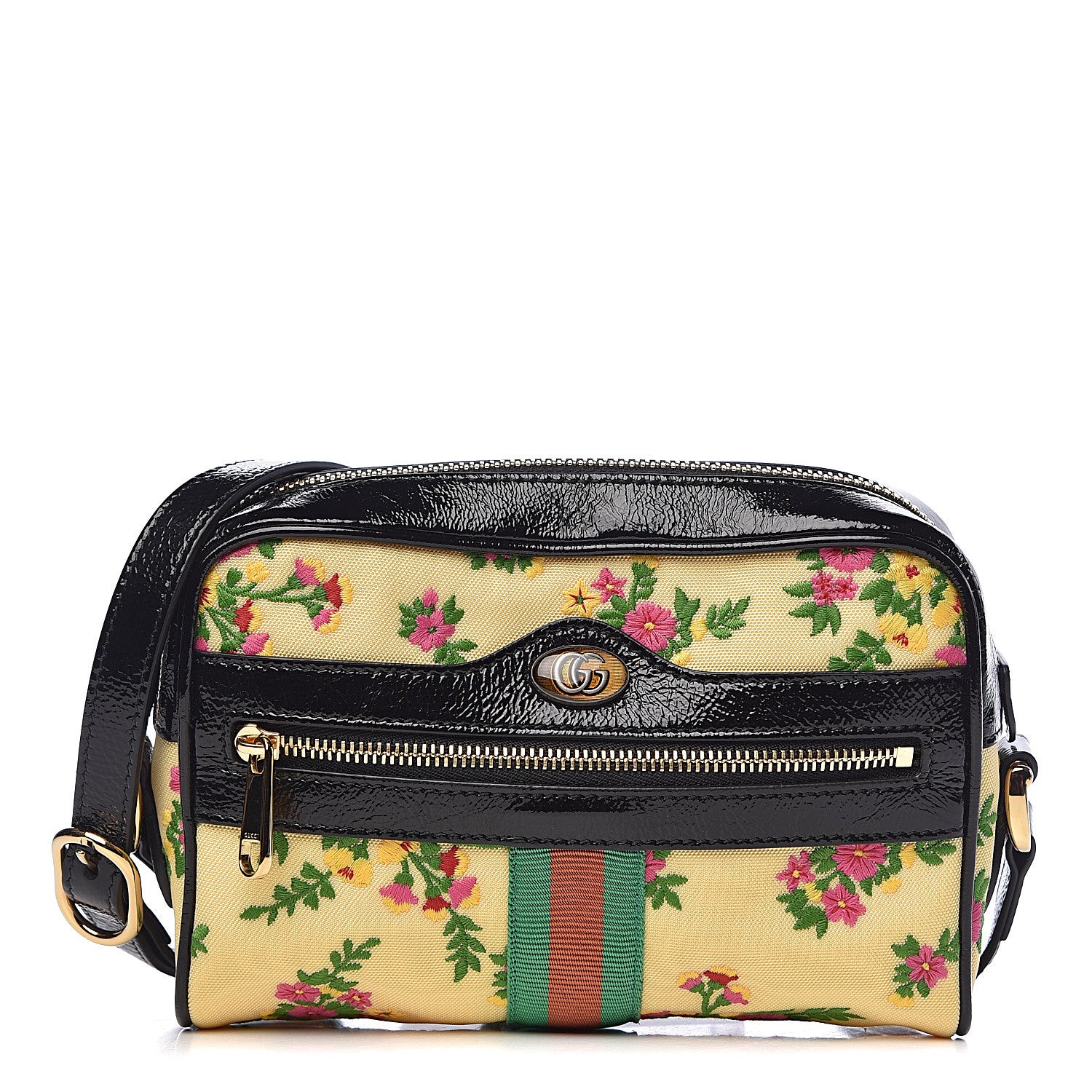 Gucci Canvas Patent Web Floral Embroidered Mini Ophidia Shoulder Bag 1 of 10