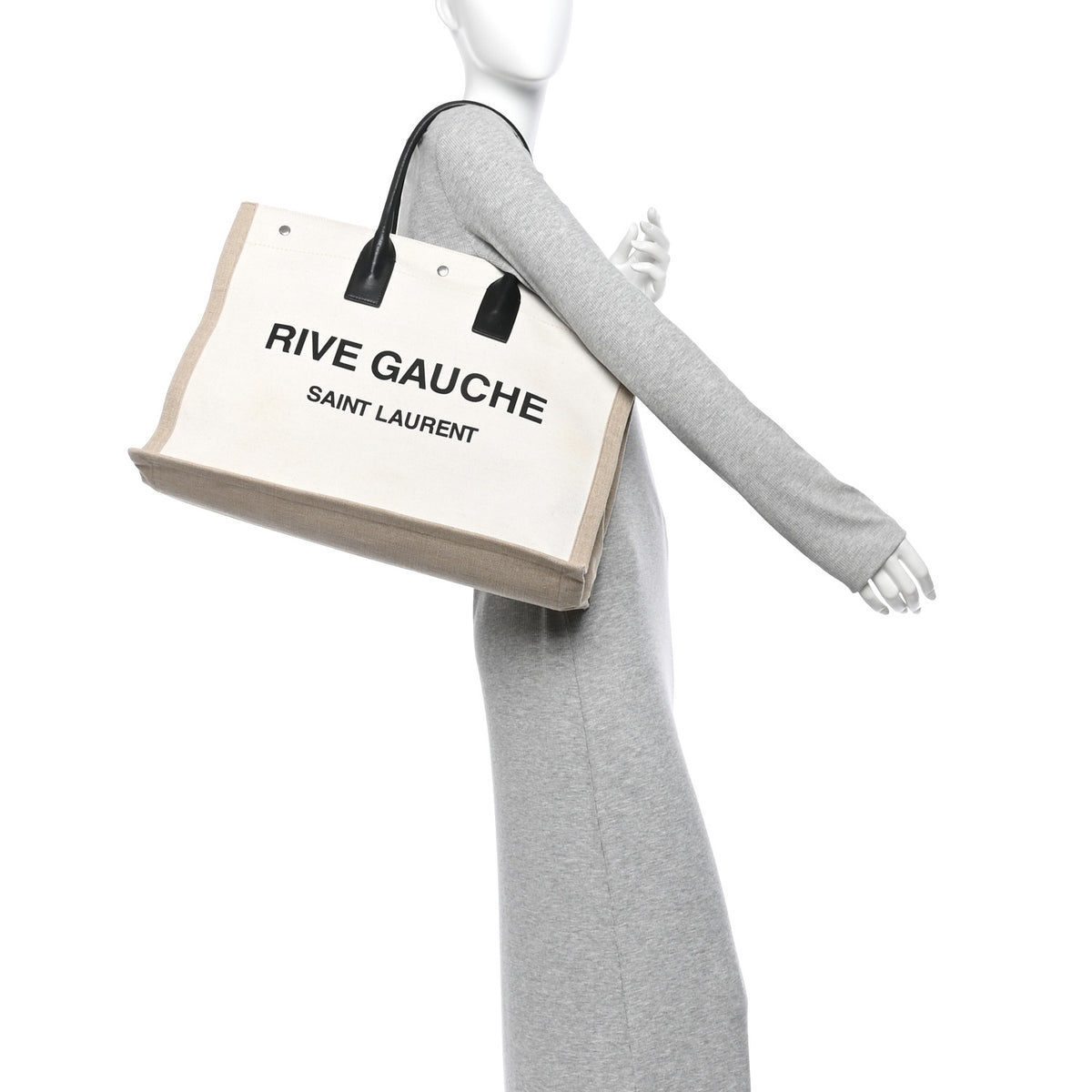Saint Laurent Linen Calfskin Rive Gauche Tote Optic White 2 of 16