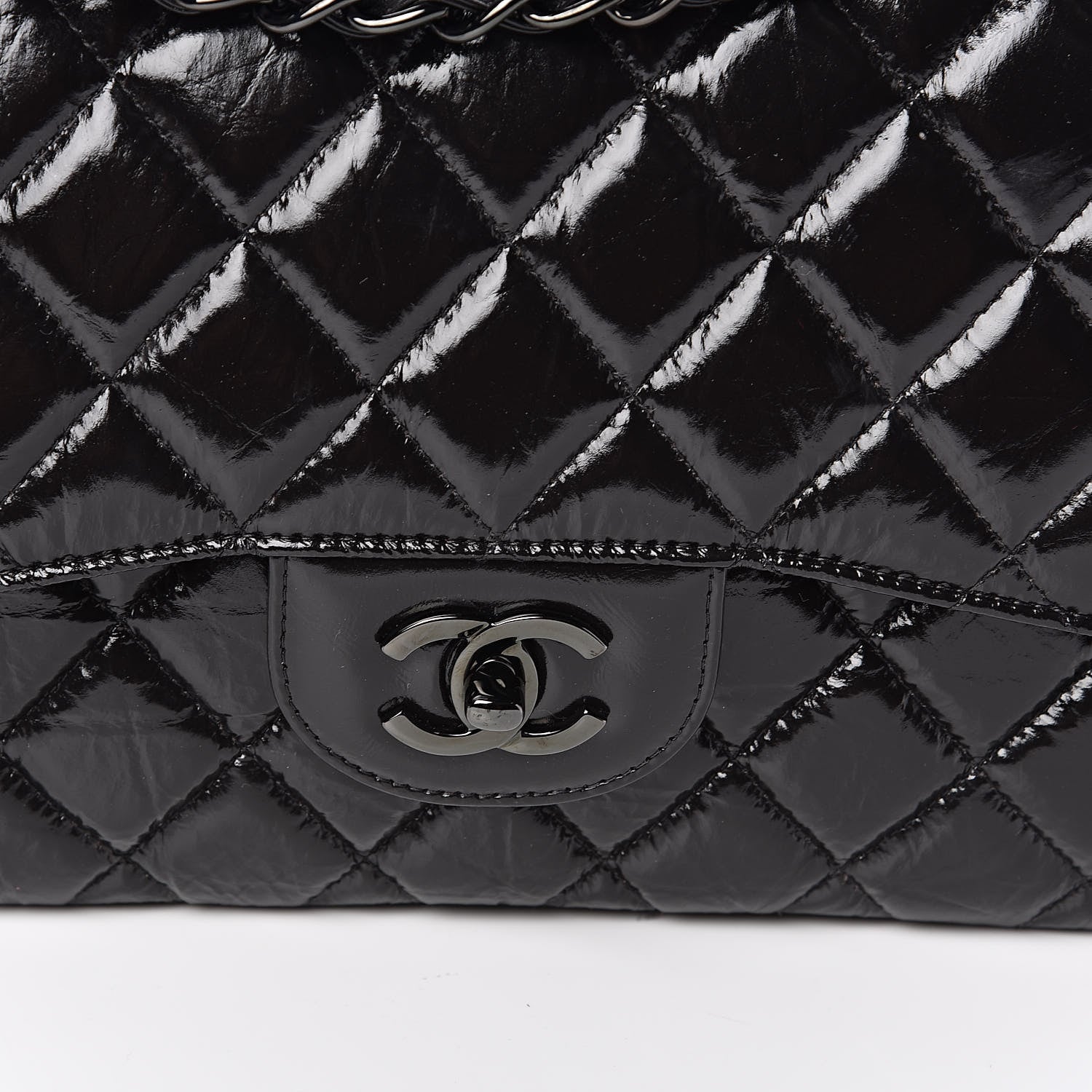 Chanel Shiny Distressed Calfskin Quilted Jumbo Double Flap So Black 10 of 10