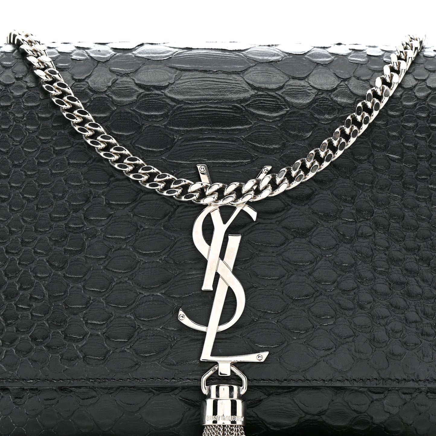 Snakeskin Medium Classic Monogram Kate Tassel Satchel Black