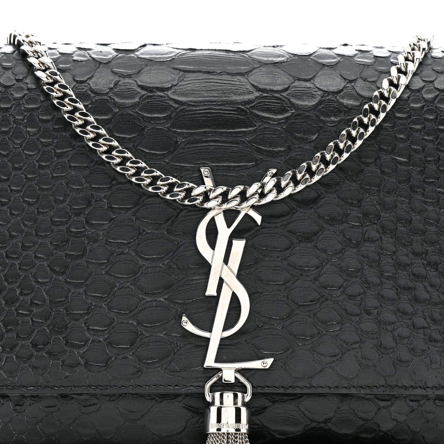 Saint Laurent Snakeskin Medium Classic Monogram Kate Tassel Satchel Black 8 of 15