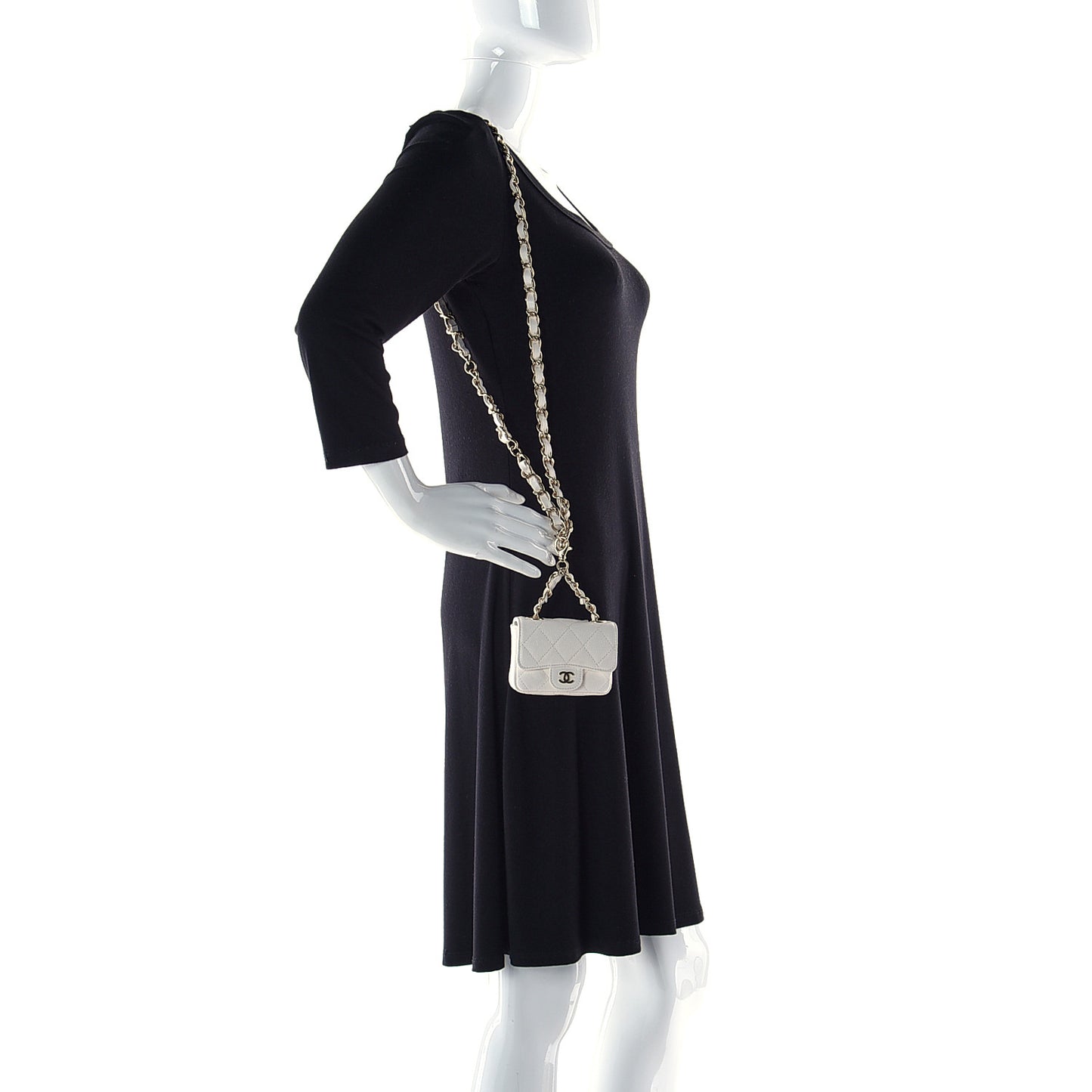 Caviar Quilted Mini Chain Belt Bag White