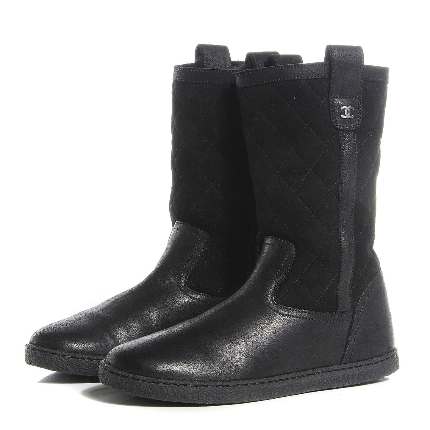 Suede Quilted High Boots 36 Black
