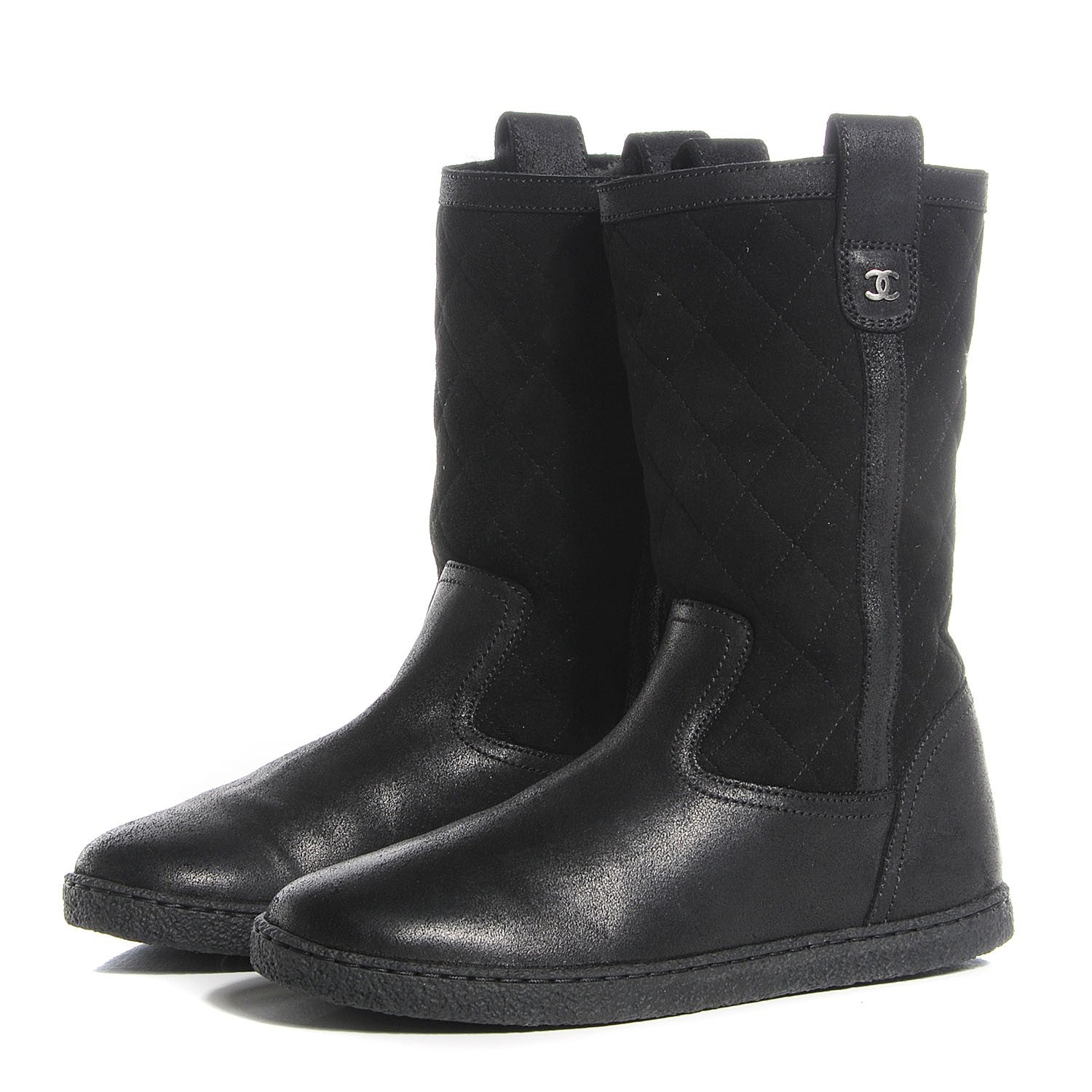 Chanel Suede Quilted High Boots 36 Black 4 of 7