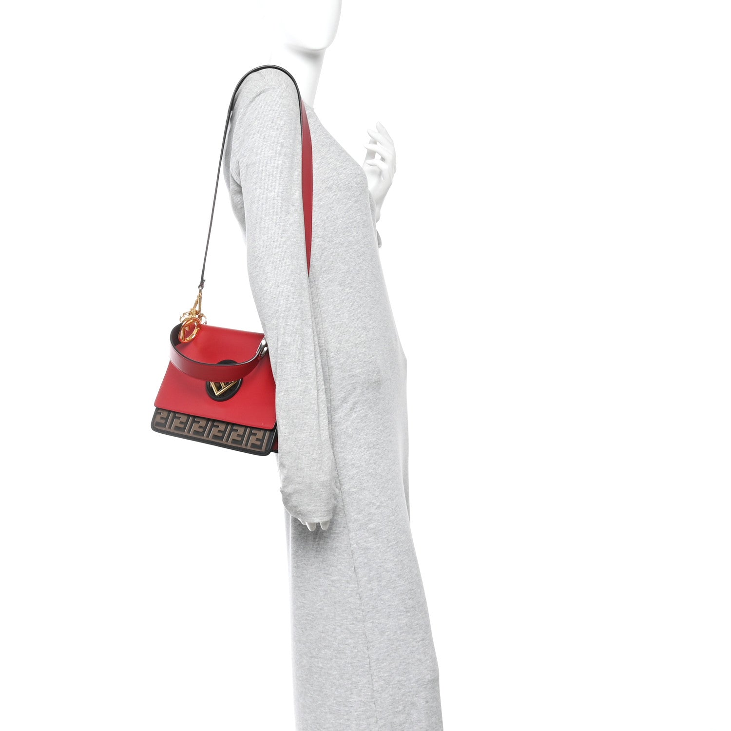 Fendi Vitello Century F is Fendi Bi-Color FF 1974 Embossed Kan I Shoulder Bag Fragola Maya Black 2 of 12