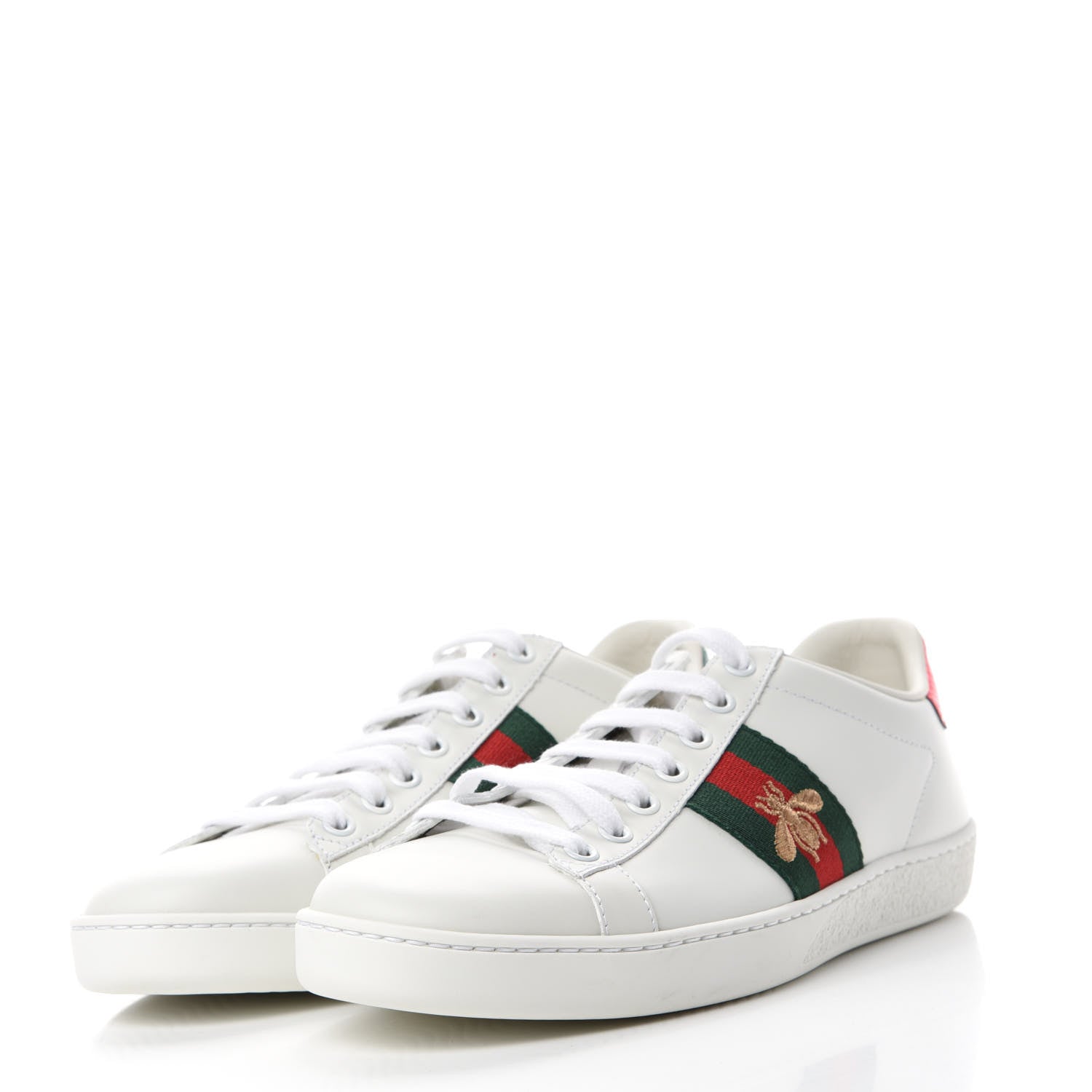 Gucci Calfskin Ayers Bee Embroidered Womens Ace Sneakers 38 White Green 3 of 9