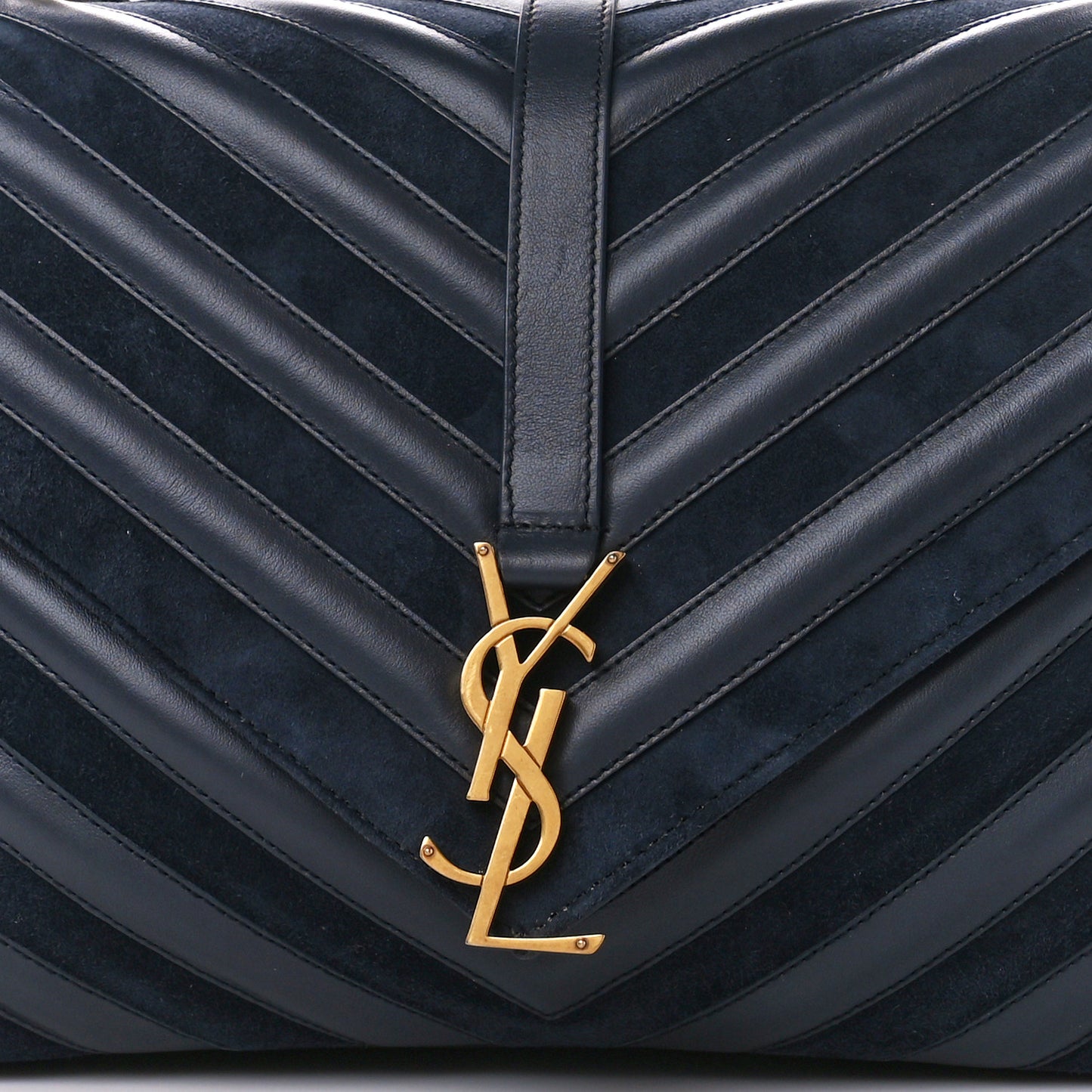 Calfskin Suede Matelasse Chevron Monogram Large College Bag Marine