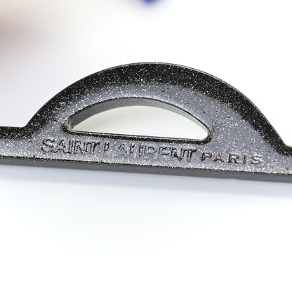 Saint Laurent Metal Deconstructed Monogram Brooch Blue Black 5 of 6