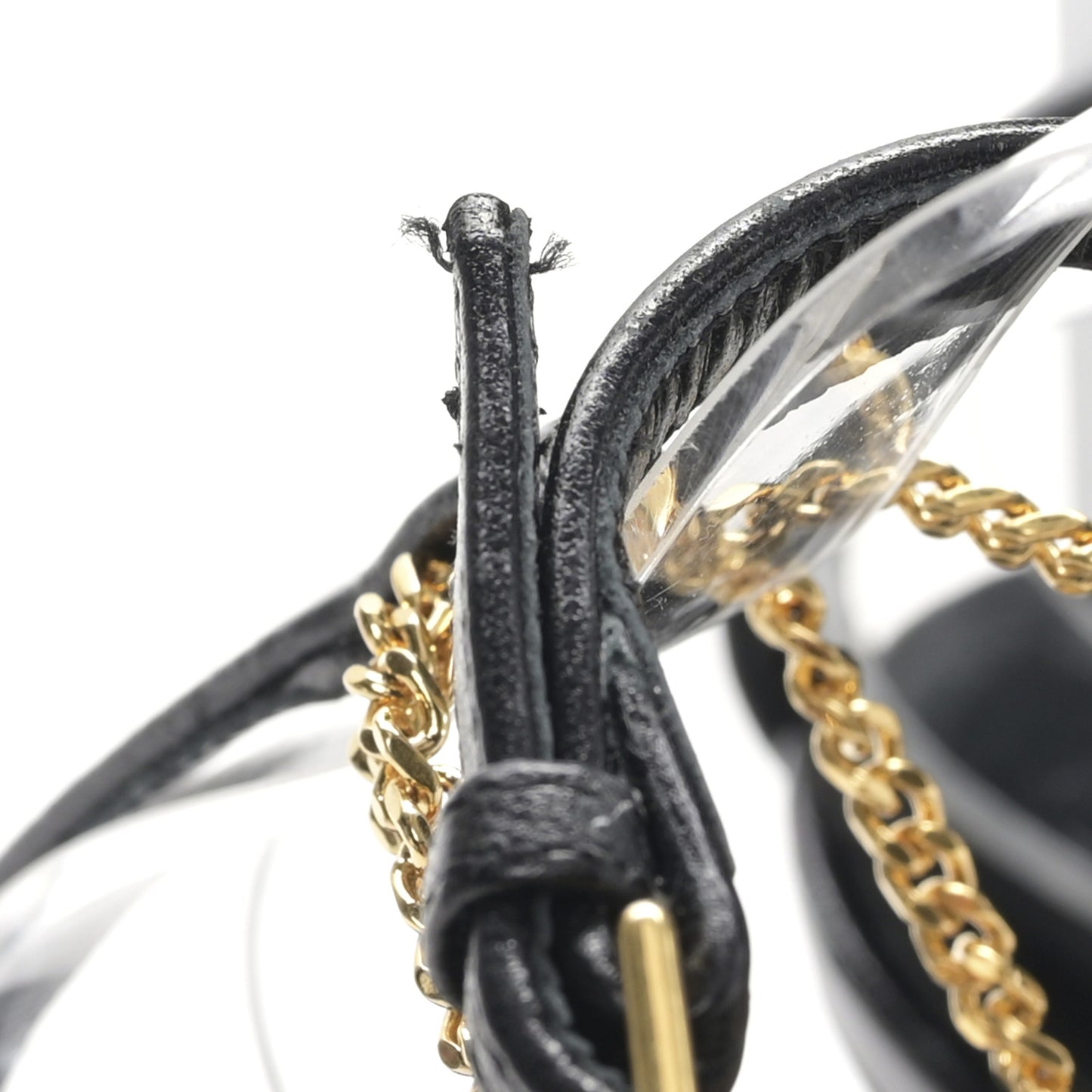 Calfskin Chain Cristal Sandals 38.5 Black