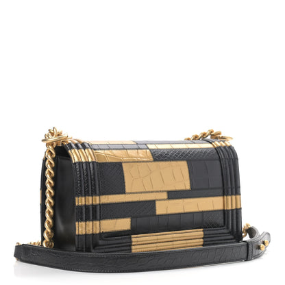 Chanel Crocodile Python Calfskin Embossed Medium Boy Flap Black Gold 2 of 8