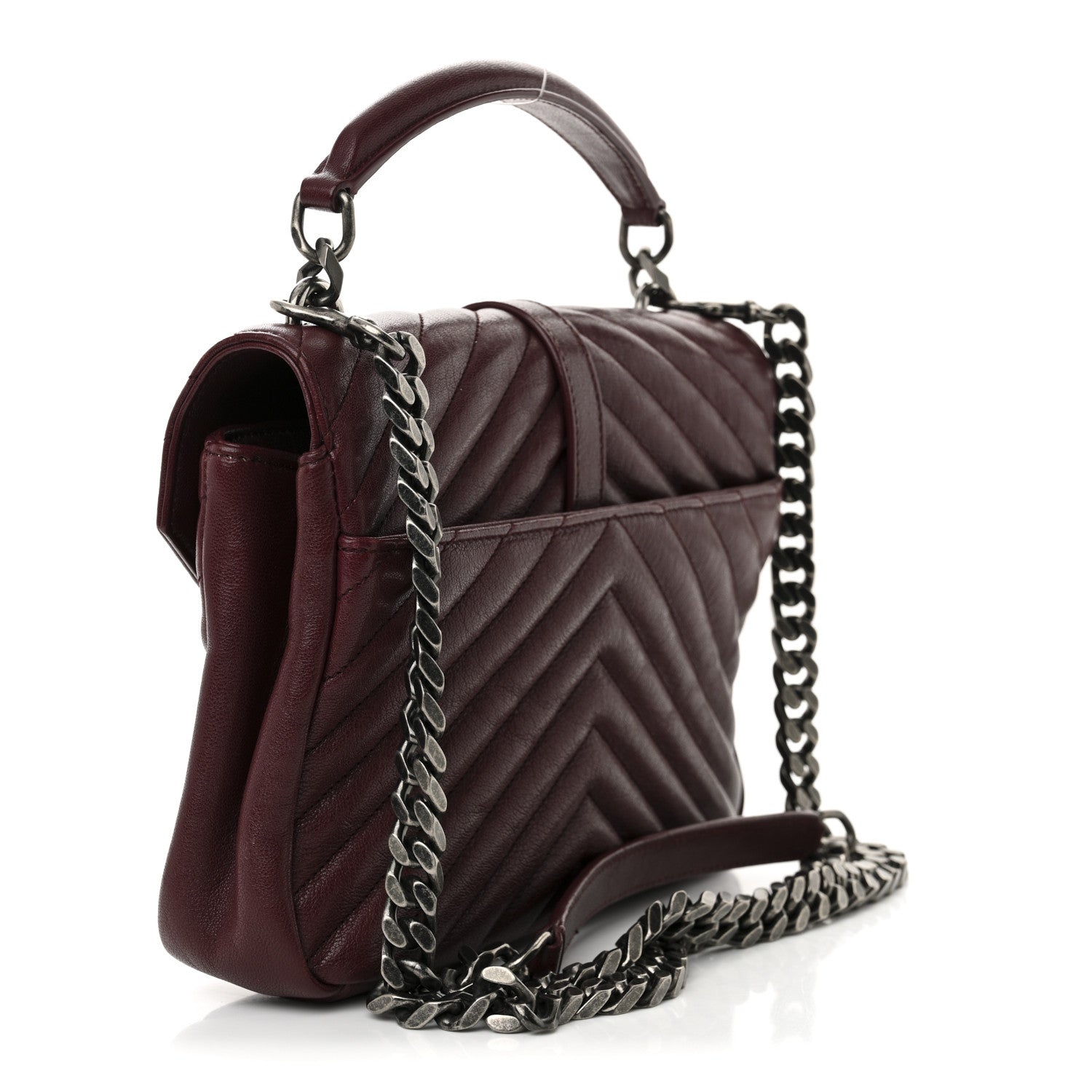 Saint Laurent Sheepskin Matelasse Chevron Monogram Medium College Bag Rouge Legion 3 of 11