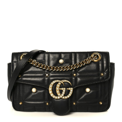 Gucci Calfskin Matelasse Studded Small Pearly GG Marmont Shoulder Bag Black 1 of 11