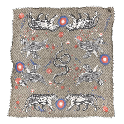 Gucci Silk Monogram Space Animals Scarf Beige 1 of 3