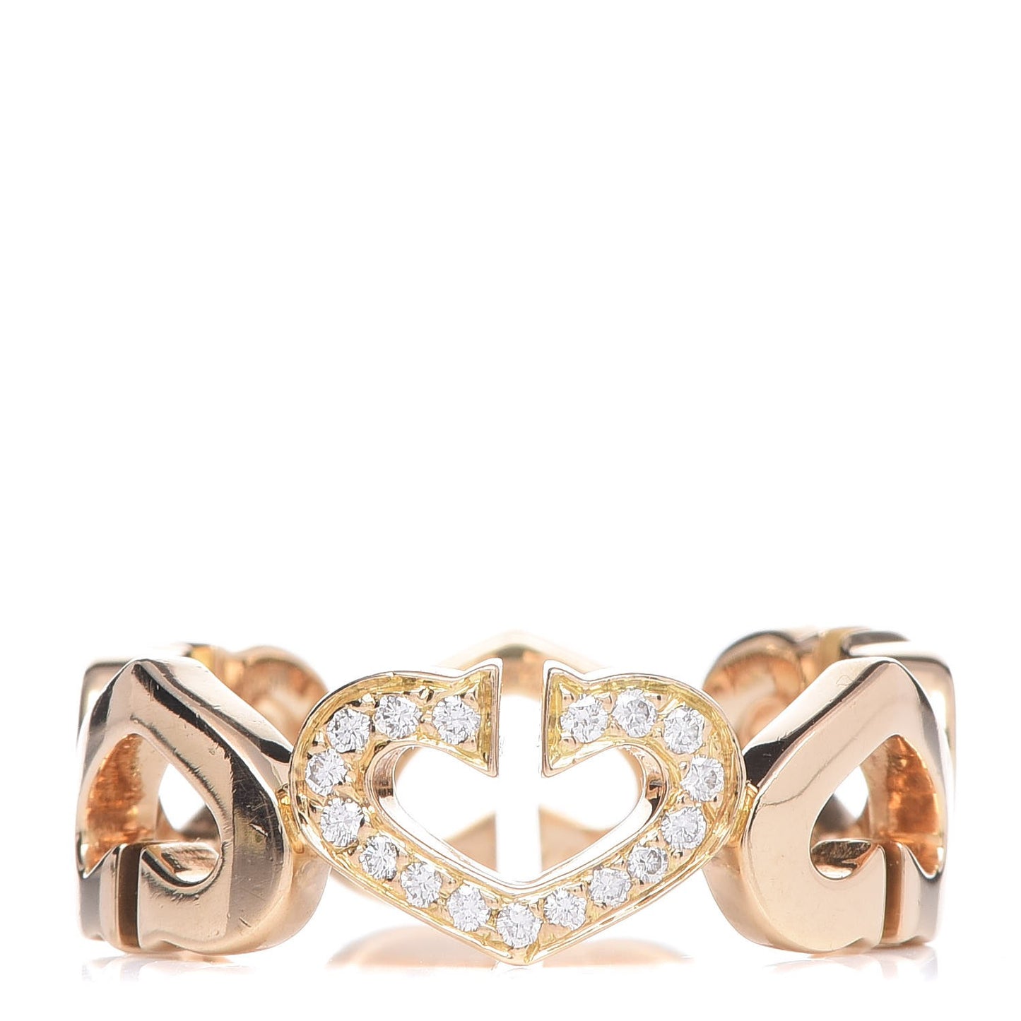 18K Yellow Gold Diamond Hearts and Symbols Ring 55 7.25