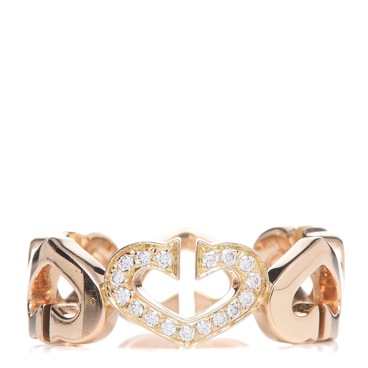 Cartier 18K Yellow Gold Diamond Hearts and Symbols Ring 55 7.25 1 of 4