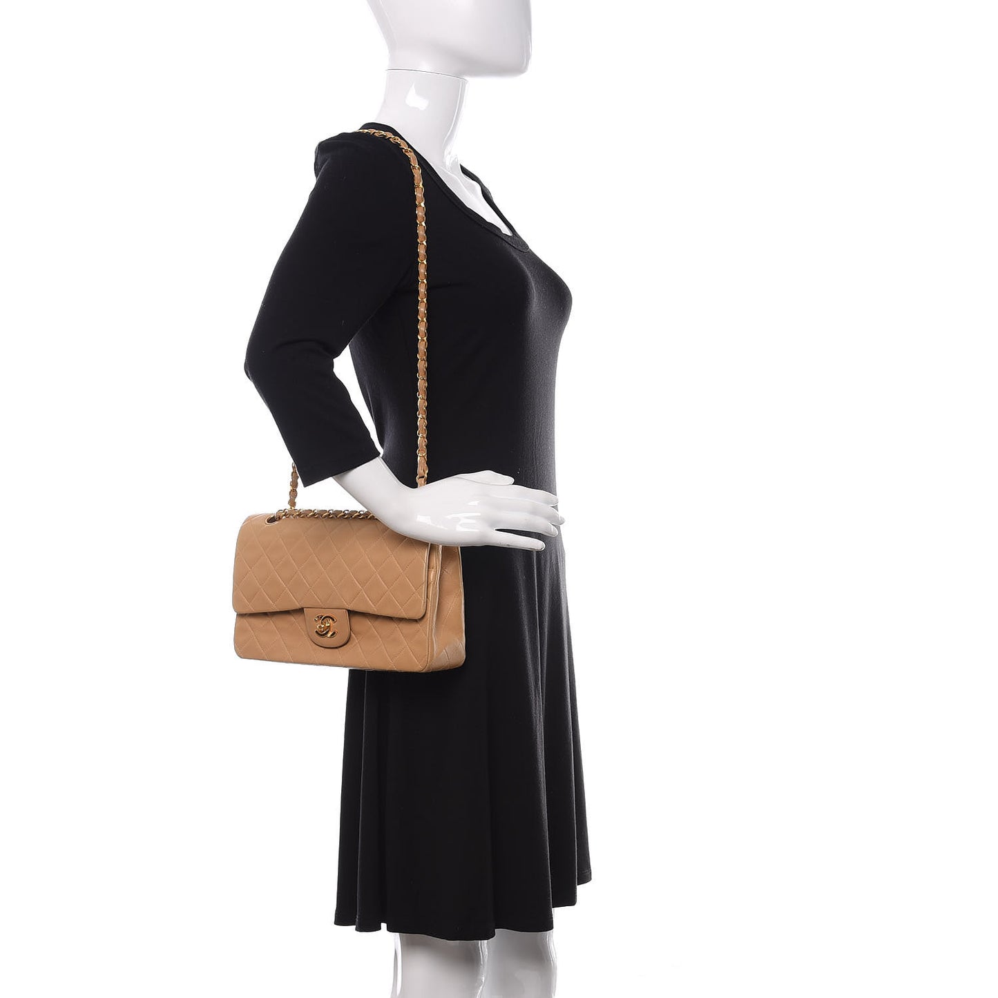 Lambskin Quilted Medium Double Flap Beige