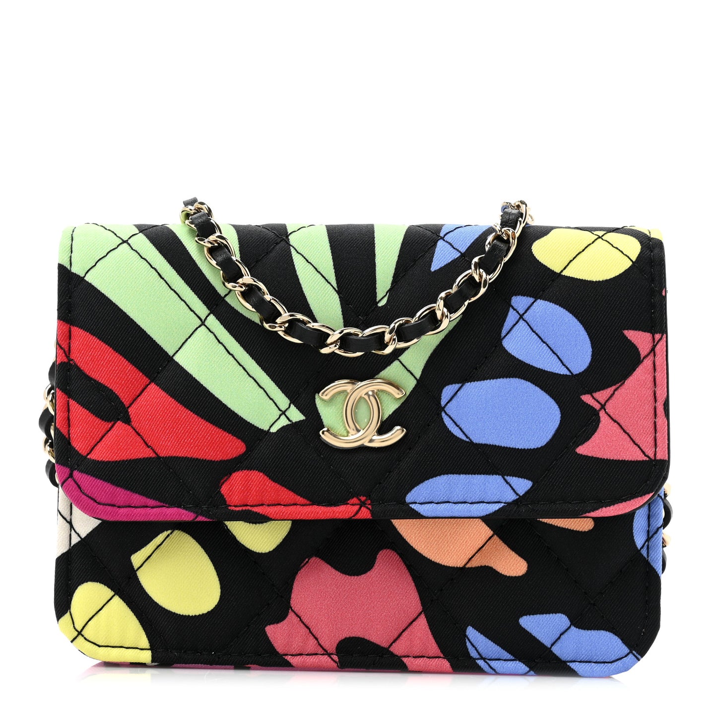 Canvas Printed CC Mini Clutch With Chain Multicolor