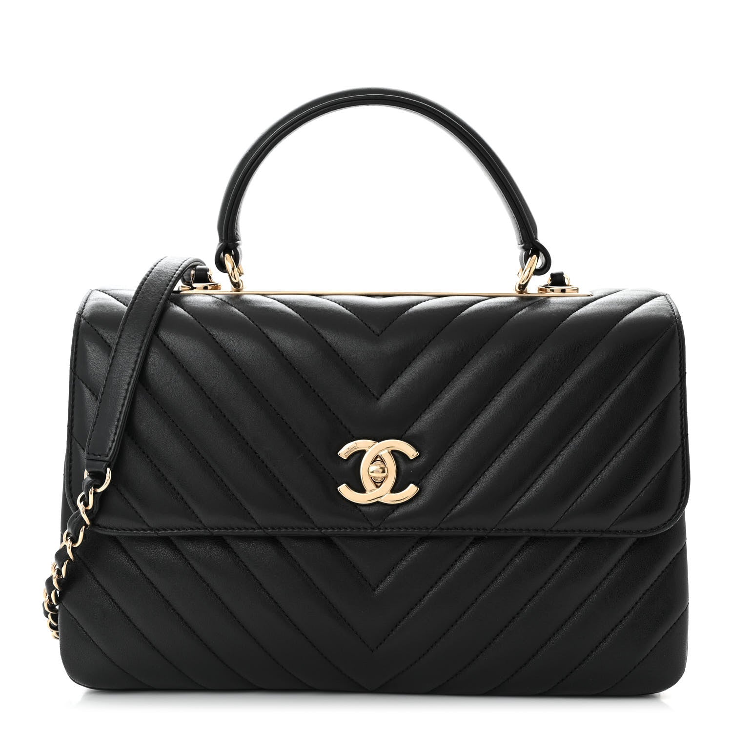 Chanel Lambskin Chevron Quilted Medium Trendy CC Dual Handle Flap Bag Black 1 of 11