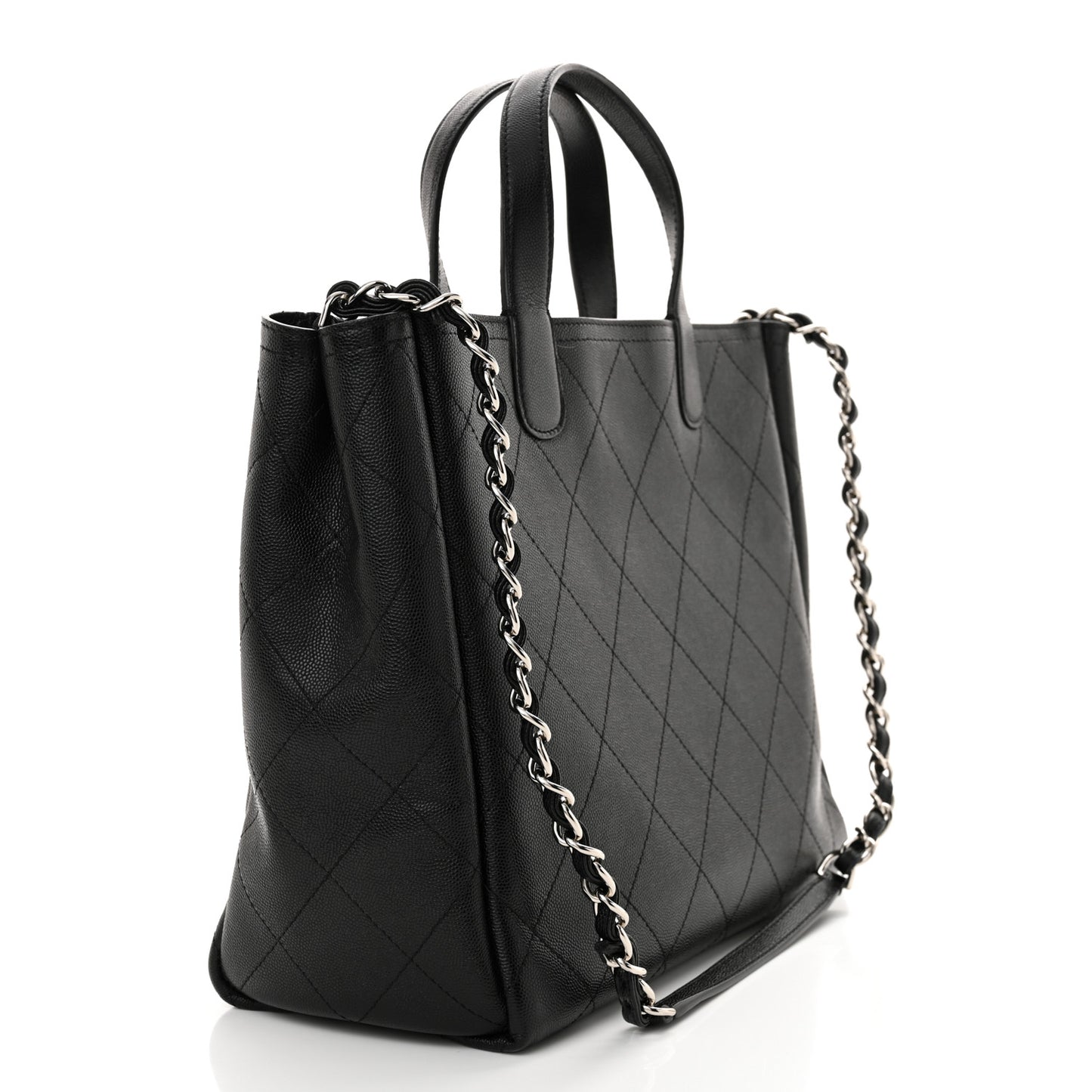 Caviar Stitched Medium Lady Coco Shopping Tote Black