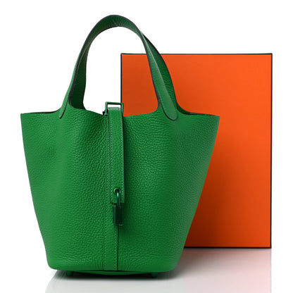 Hermes Taurillon Clemence Monochrome Picotin Lock 18 PM Bambou 10 of 10