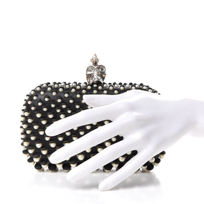 Alexander McQueen Pearl Embellished Calfskin Skull Box Clutch Black 2 of 8