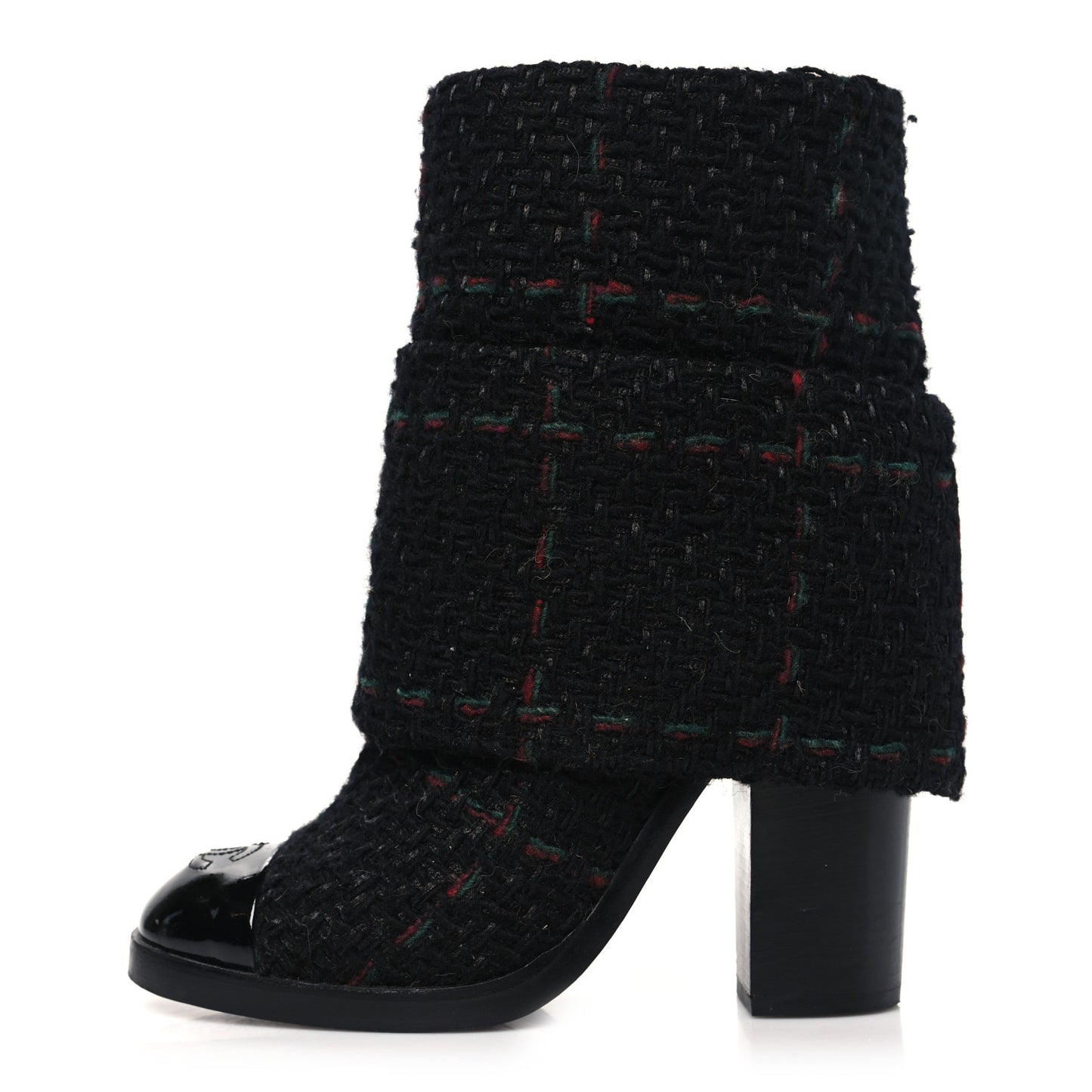 Tweed Patent CC Cap Toe Fold Over Boots 37 Black