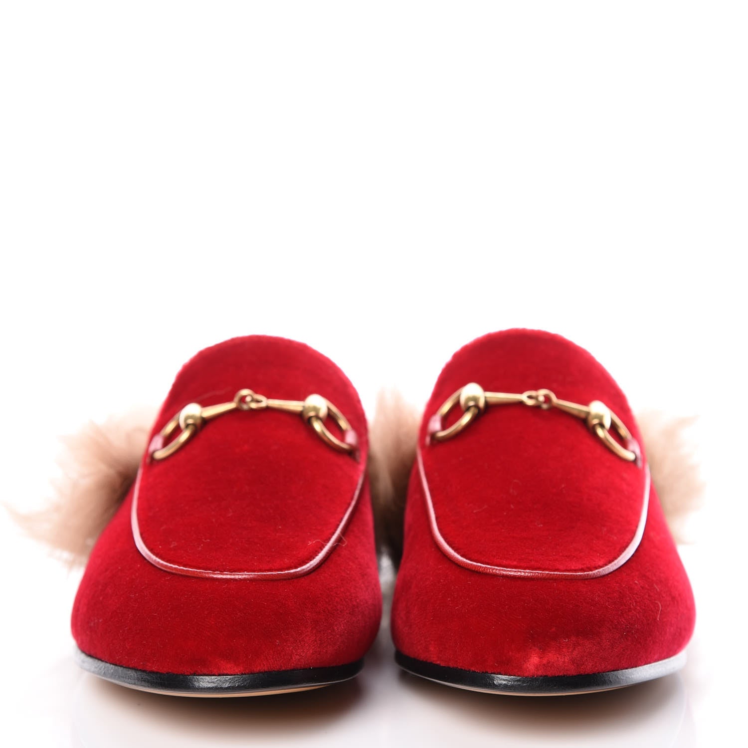 Gucci Velvet Fur Womens Princetown Slippers 35 Hibiscus Red 2 of 8