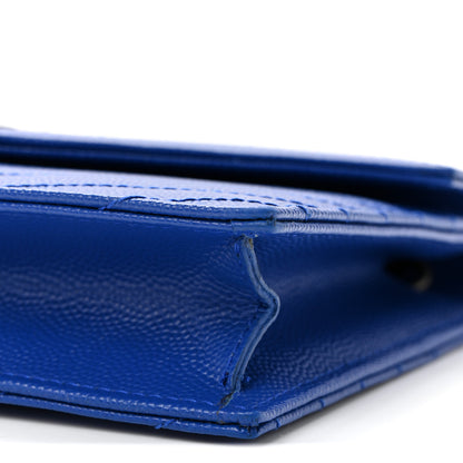 Saint Laurent Grain De Poudre Matelasse Chevron Monogram Envelope Chain Wallet Blue Majorelle 11 of 11