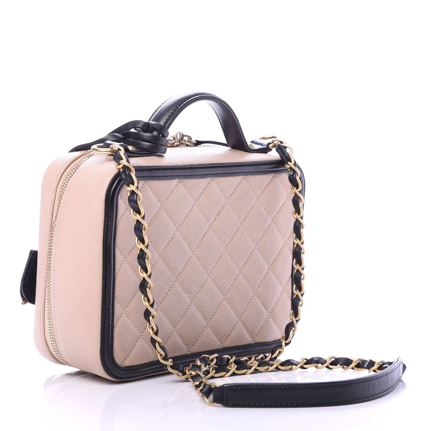 Chanel Caviar Quilted Medium CC Filigree Vanity Case Beige Black 3 of 10