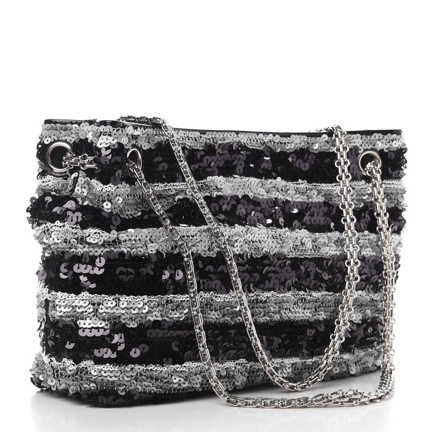 Sequin Striped Mademoiselle Tote Black Silver