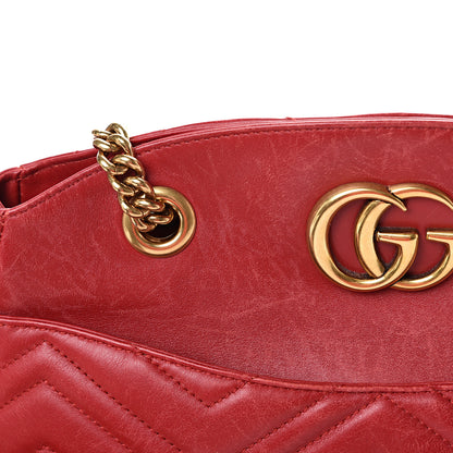 Gucci Calfskin Matelasse Medium GG Marmont Open Top Shoulder Bag Hibiscus Red 14 of 16