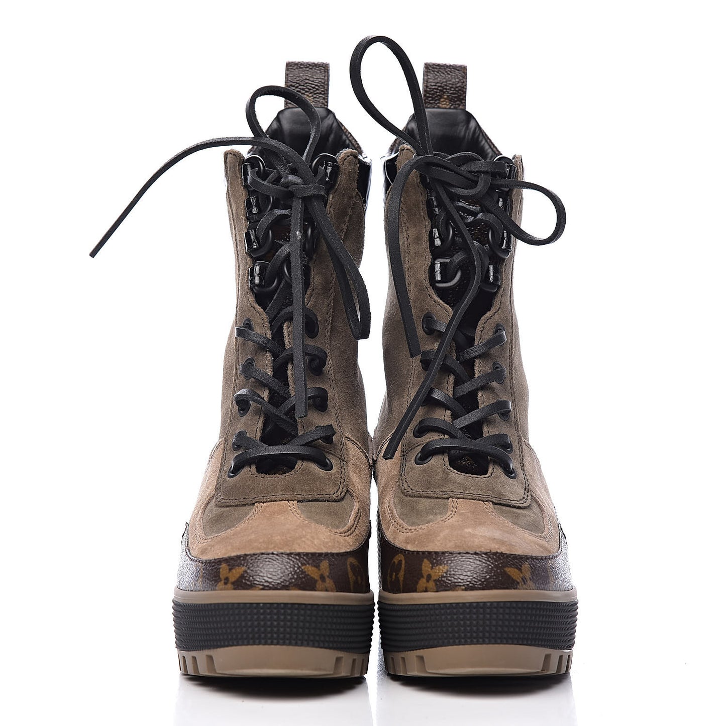 Suede Calfskin Monogram Laureate Platform Desert Boots 36 Taupe