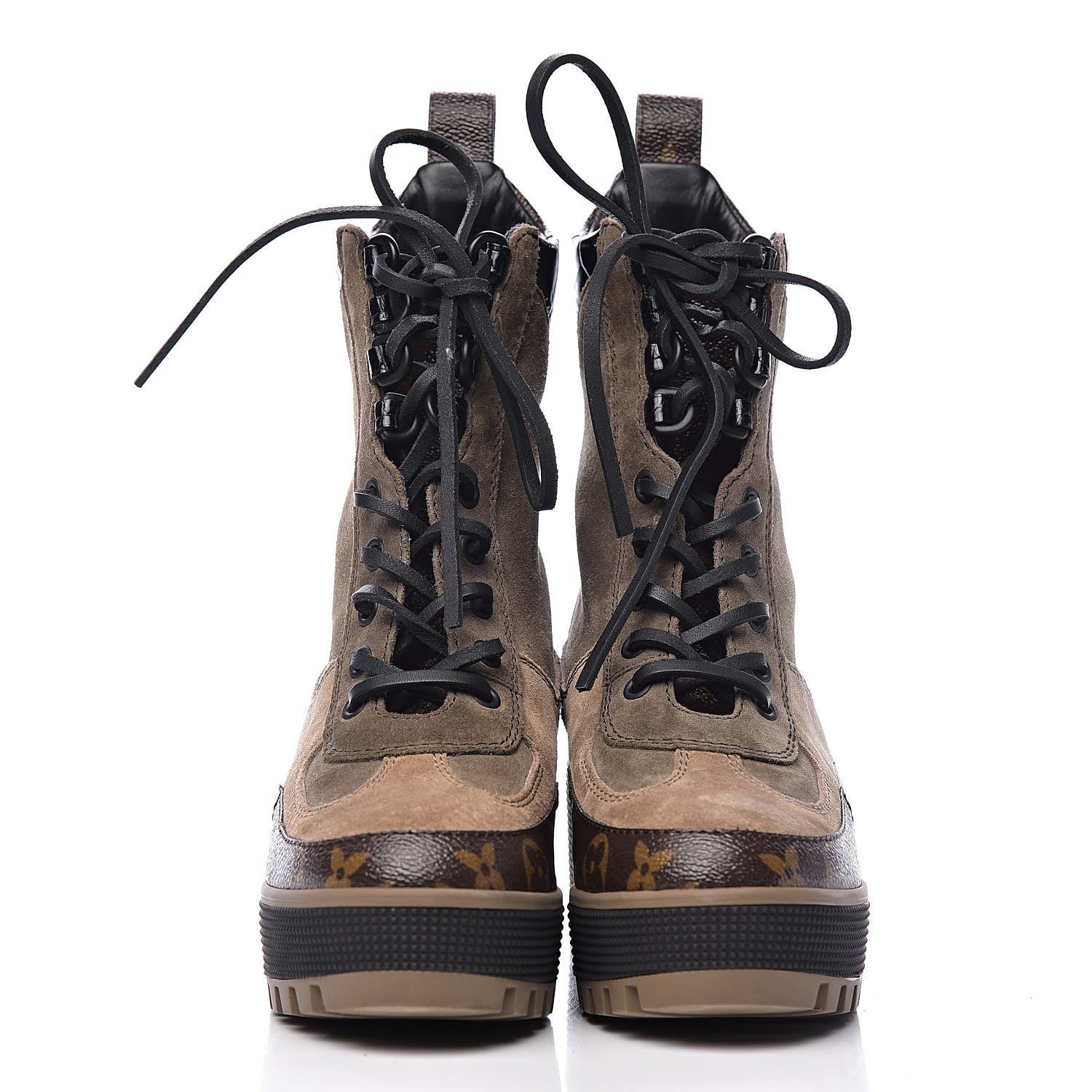 Louis Vuitton Suede Calfskin Monogram Laureate Platform Desert Boots 36 Taupe 2 of 11