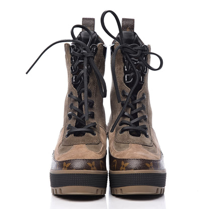 Louis Vuitton Suede Calfskin Monogram Laureate Platform Desert Boots 36 Taupe 2 of 11