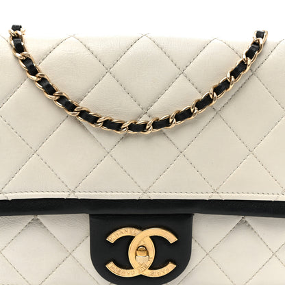 Chanel Lambskin Quilted Graphic Medium Flap White Black 8 of 10