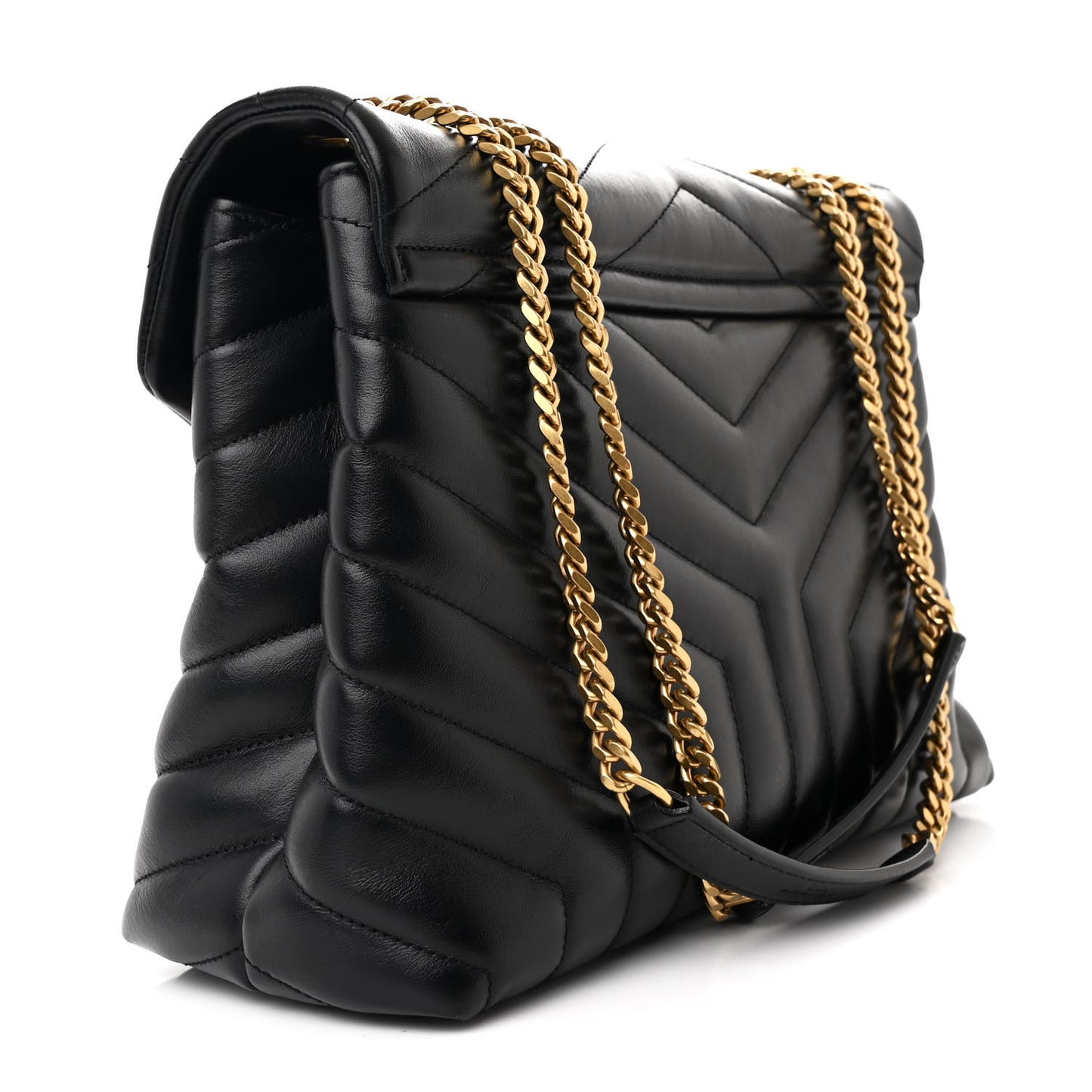 Calfskin Y Quilted Monogram Medium Loulou Chain Satchel Black