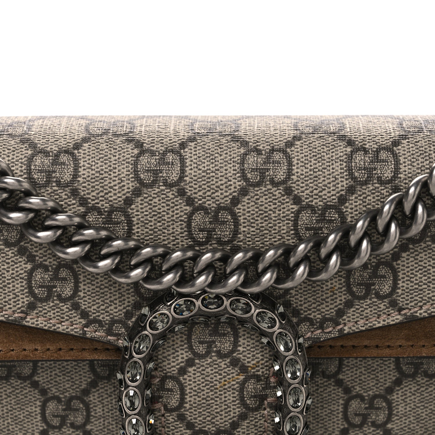 Gucci GG Supreme Monogram Suede Crystal Small Dionysus Shoulder Bag Beige Ebony Taupe 8 of 10