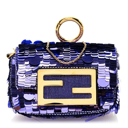 Fendi Sequin Paillettes Shiny Nappa Sex and the City Nano Maxi Buckle Baguette Charm Viola Purple 1 of 8