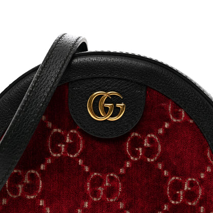 Gucci Velvet GG Monogram Textured Calfskin Round Shoulder Bag Red Cipria Black 5 of 11